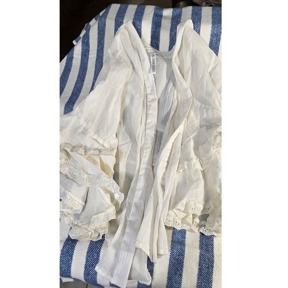 BCBG Swim Coverup open front cotton flowy lace detail sheer cream OS M L XL - Picture 2 of 6